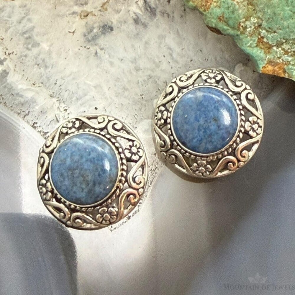 Carolyn Pollack Sterling Round Denim Lapis Clip-On Stud Earrings For Women